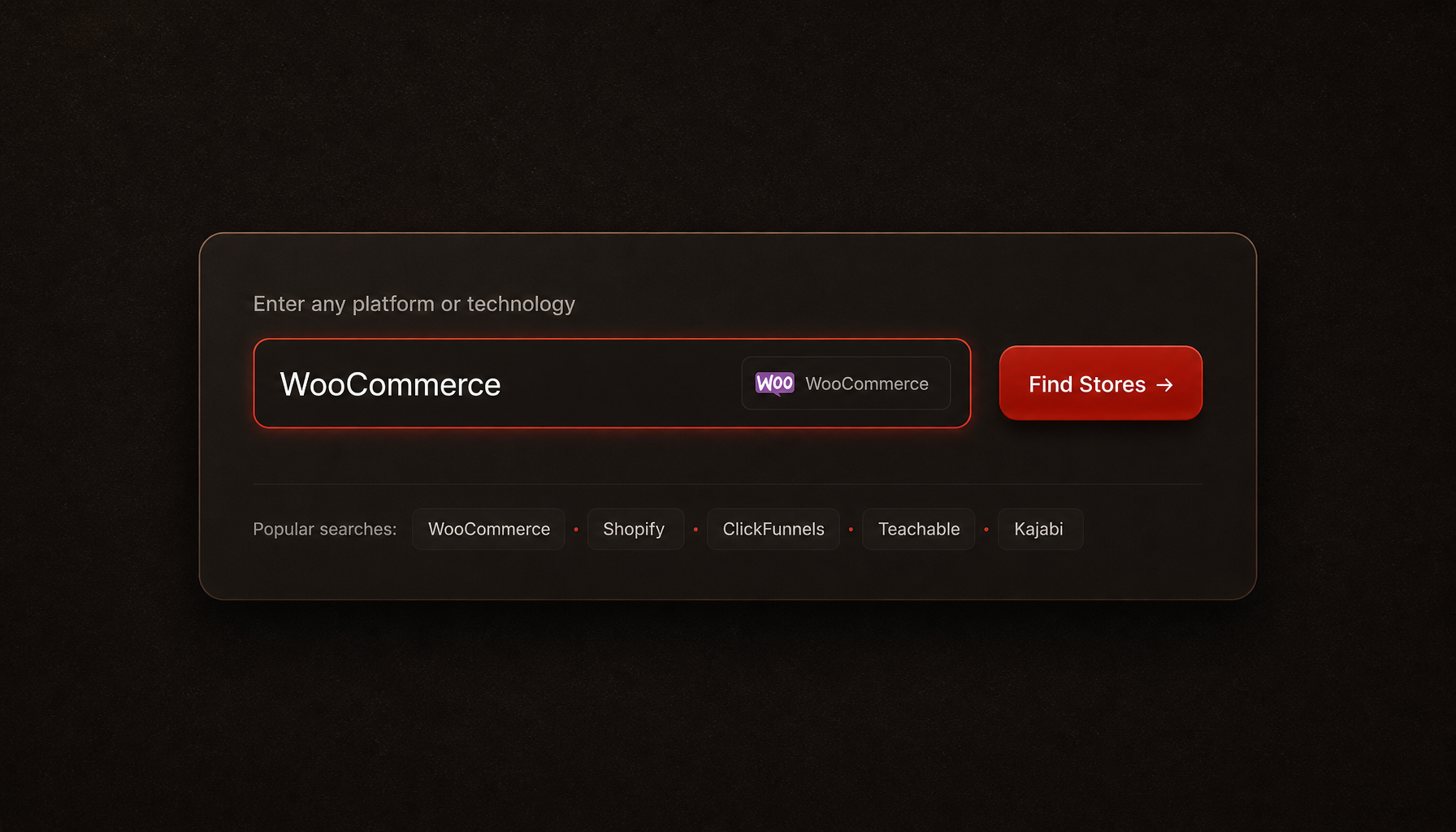 Platform input field with WooCommerce typed in and a Find Stores button